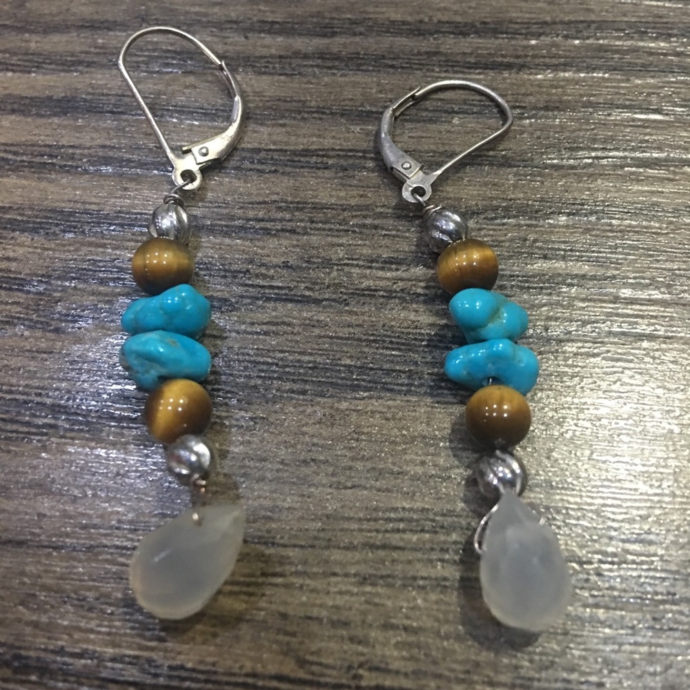 STERLING SILVER TURQUOISE & TIGERS EYE EARRINGS